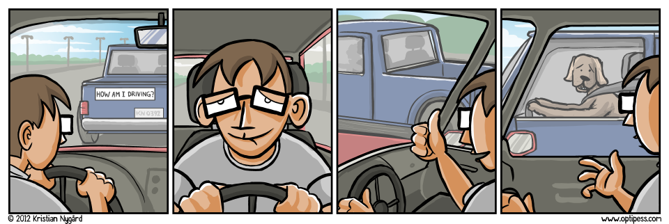Btw, he was chasing a cat with a condescending “Why Am I Driving?” sticker.
