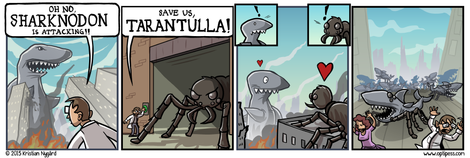 But we fought back with our own bat/snake hybrids! Of course, this plan instantly backfired. All of humanity is now being devoured by bat-snake/shark-spider hybrids.
