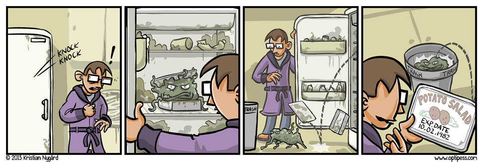 This comic is based on a true story, although in real life the potato salad forced me to buy cleaning supplies as well.