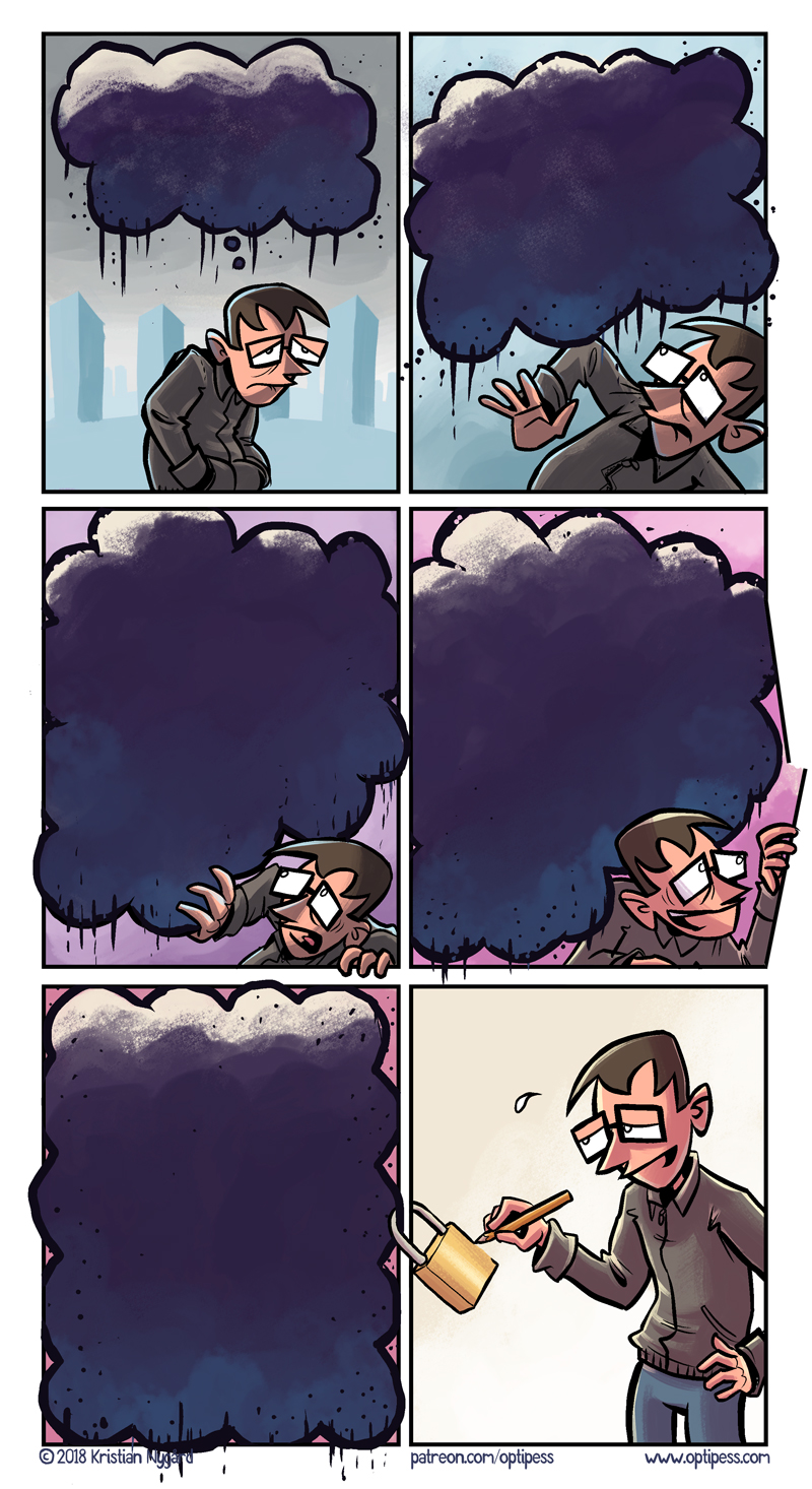 Unfortunately, since he forgot to draw a key, he's now forever locked to that final panel.