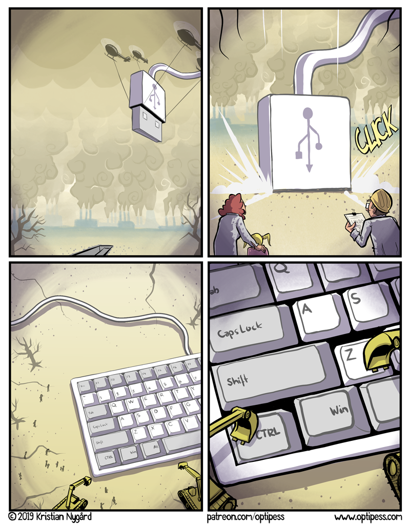 This comic is not entirely realistic, I know! The USB cable would never enter correctly on its first try.