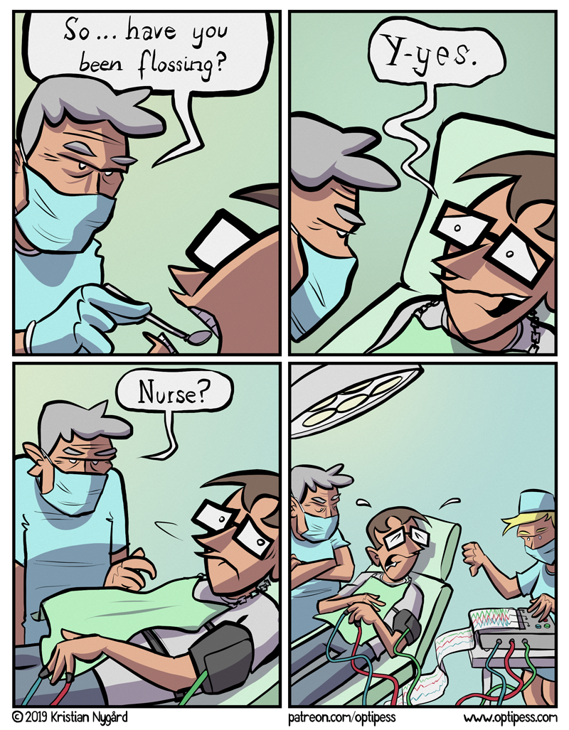 The lie detector also revealed that I lied in the previous comic about removing the glasses.